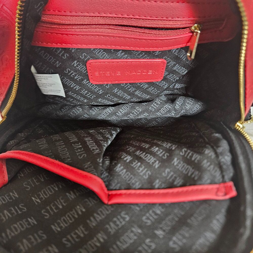 Steve Madden Logo Embossed Red Faux Leather Mini Backpack Y2K Style - Picture 5 of 7